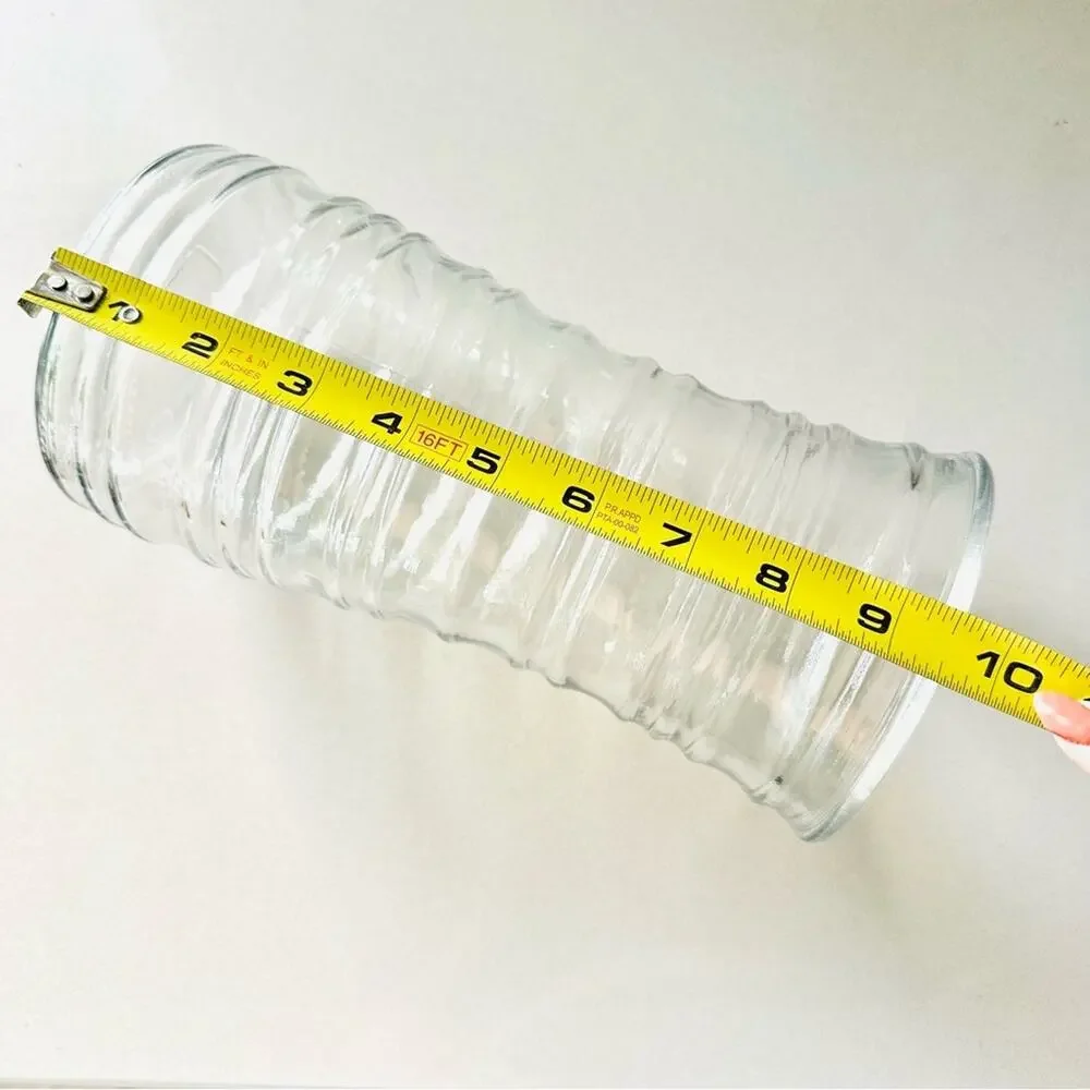 VINTAGE Clear Glass Strip Floral Flower Tall Vase Kitchen Gadget Storage Display